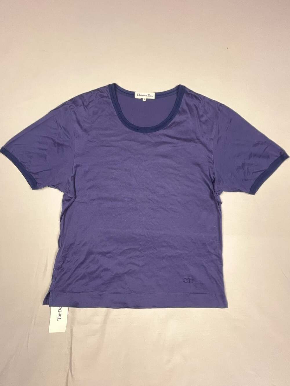Christian Dior Vintage CD Logo Embroidered Purple Ringer Tee T-Shirt Large